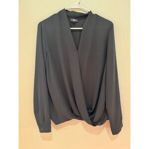 Mossimo Black Wrap Drape Blouse V-Neck Long Sleeve Womens M Polyester